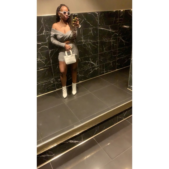 Grey Ribbed 2 Piece Short Set - Picture 4 of 4